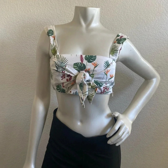 Zara Womens White Green Tropical Crop Tank Top Medium - Picture 12 of 13